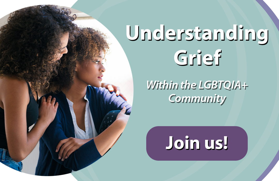 Understanding Grief image with two women hugging