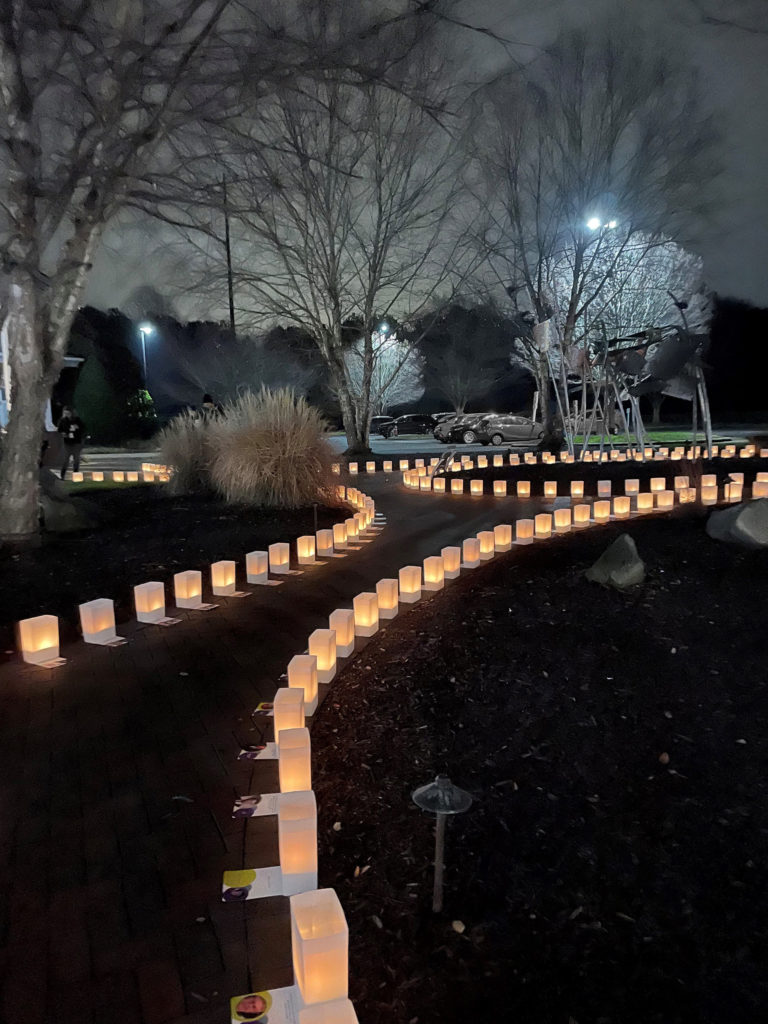 luminaries lit up on a winter night